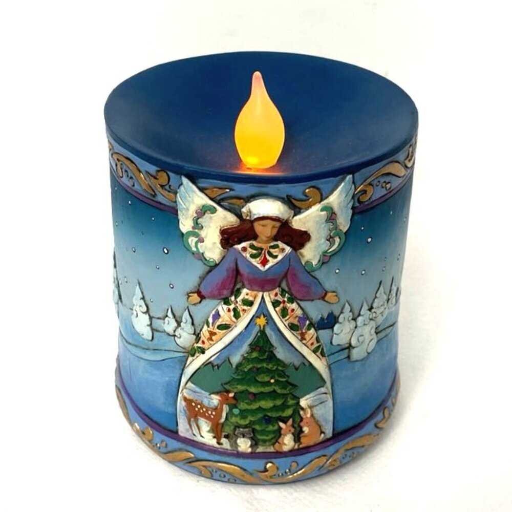Jim Shore Crazy Mountain Led Flameless Angel Candle Christmas Winter Seasonal